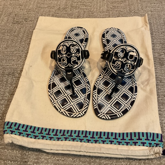 Dark Navy Blue and White Sandals - Picture 1 of 7